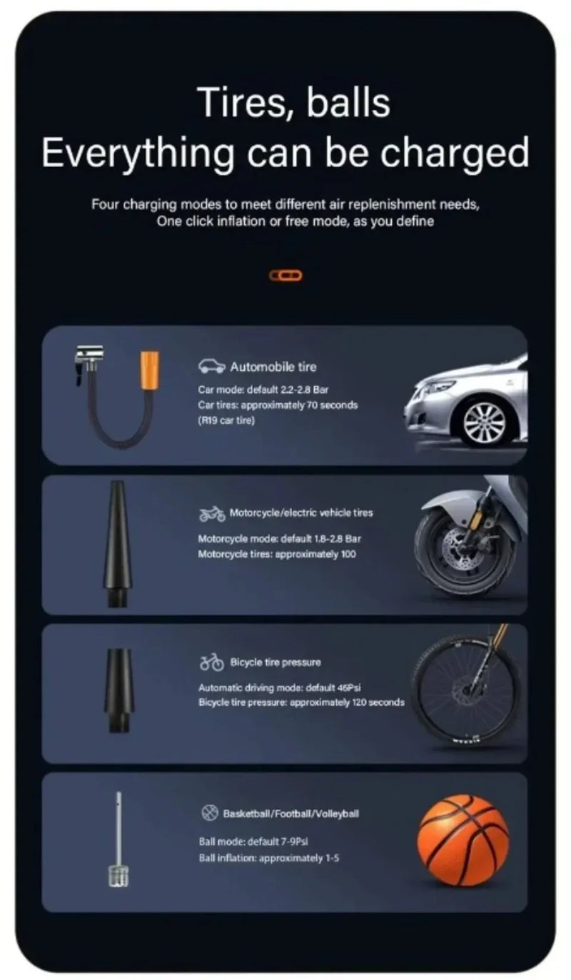 Calibrador automático e portátil para pneus de carro, moto, bicicleta